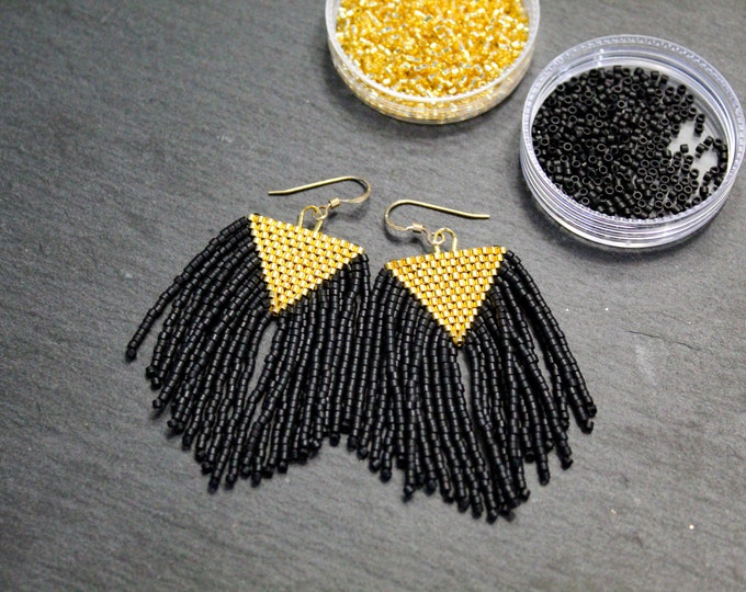 Gold and black triangle earrings