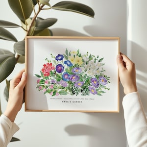 Personalized Birth Flower Print, Family Bouquet Watercolor Gift