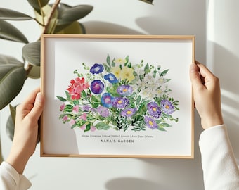 Personalized Family Flower Bouquet Custom Gift for Grandma Mother’s Day Gift Birth Flower Print Unique Holiday Gift Watercolor