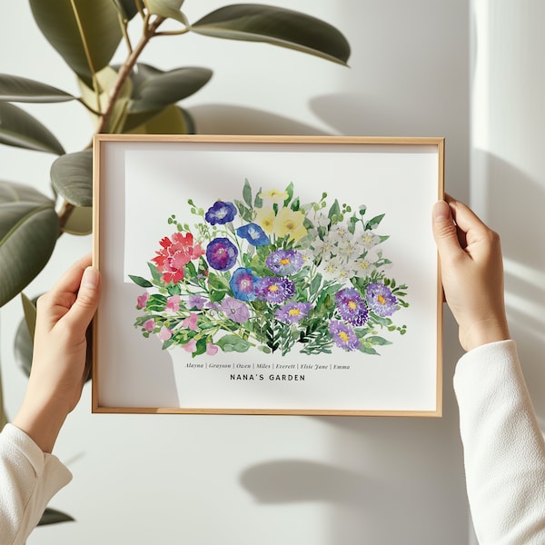 Personalized Family Flower Bouquet Custom Gift for Grandma Mother’s Day Gift Birth Flower Print Unique Holiday Gift Watercolor