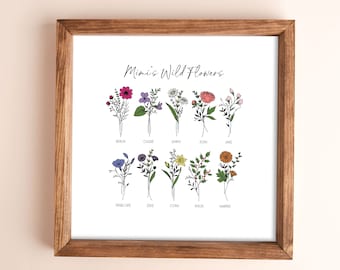 Personalized Family Print for Grandma, Custom Print, Gift for Grandma, Grandchildren Bright Birth Flowers, Fit Up to 18 Names