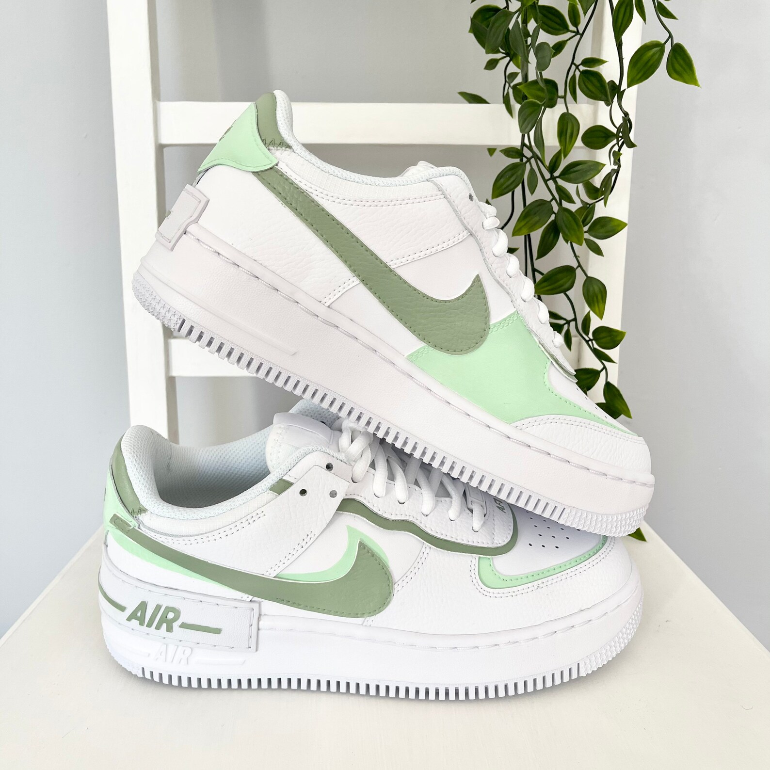 Custom Sage Green Mint Air Force 1 Shadow Trainers Hand | Etsy