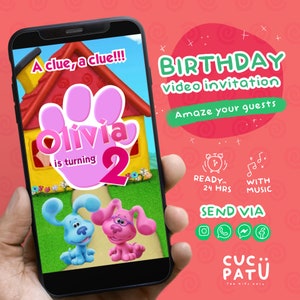 Blue&#39;s Clues and you Invitation. Magenta Animated Invitation, Blue&#39;s Clues and Magenta Birthday Invitation, Birthday Invitation