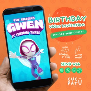 Spider Gwen party invitation, Gosth spider invitation for birthday party, Digital video invite, Birthday Invitation