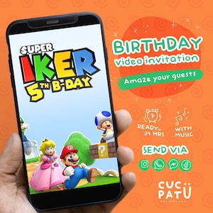 Super Mario Bros invitation, Mario 3D world party invitation, animated invitation, Birthday Invitation