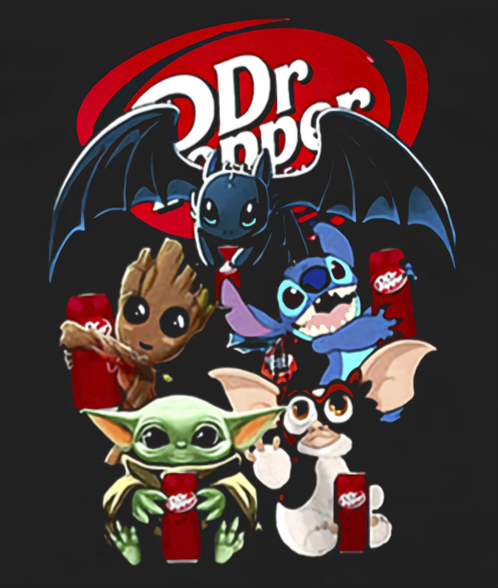 Baby Yoda Groot Stitch Toothless Gizmo Dr. Pepper sticker Etsy