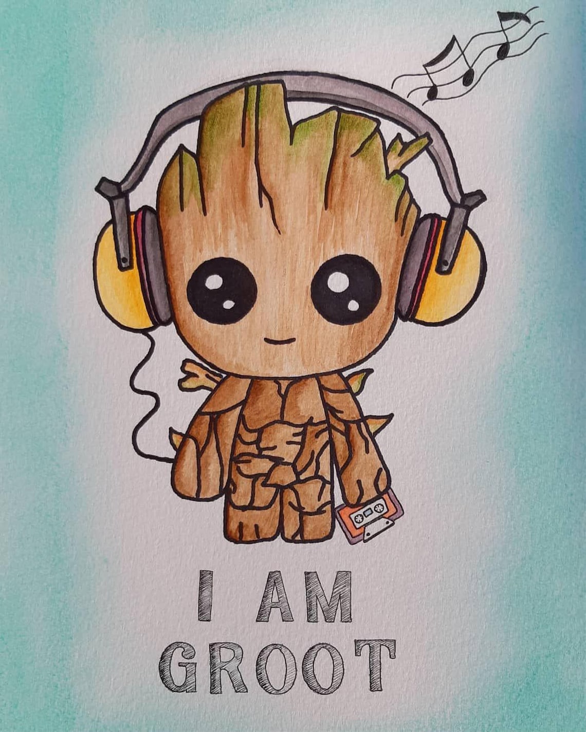Baby Groot With Headphones sticker Etsy