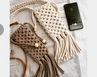 Macrame caso de teléfono pequeño lindo malo hecho a mano macrame teléfono calcetín bolsa de teléfono móvil boho accesorio de teléfono celular accesorio de verano hit regalo