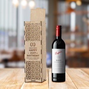 Custom Engraved Wooden Decorative Pattern Wine Box, Personalised Etched Plywood Name Logo Wedding, Birthday Corporate Wine Bottle Gift Boxes