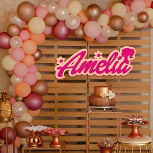 Nom écrit en acrylique 3D double couche fleur de Barbey, décoration murale personnalisée pour chambre d'enfant, anniversaire de mariage, signalétique de douche nuptiale