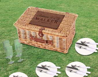 Custom Engraved Cooler Picnic Wicker Basket 4 People, Travel, Beach, Park Anniversary, Housewarming, Wedding Carry Hamper, Personalised Gift