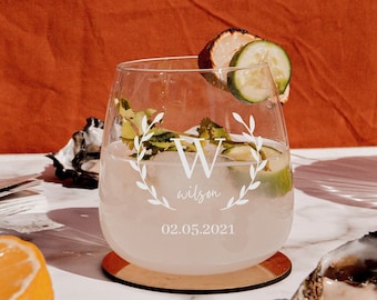 Personalised 360ml Glass, Laser Engraved Cocktail Soft Drink/ Wine Whiskey Glasses, Corporate Housewarming Wedding Bridesmaid Groomsmen Gift