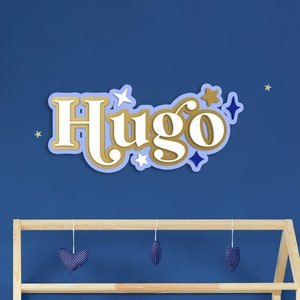 Acrílico personalizado 3D triple capa estrella guión nombre signo, espejo personalizado niño / niño vivero decoración de la pared boda cumpleaños despedida de soltera señalización