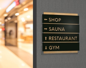 Personalised Wooden & Acrylic Wayfinding/ Location Signage/ Custom Office, Apartment, Hotel, Gym Direction Sign Room Name Arrow Number Plate