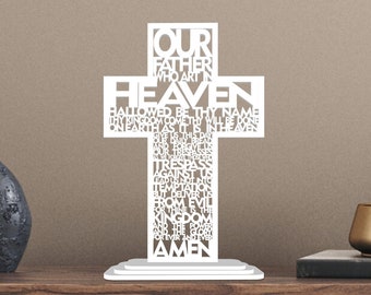 Custom Wooden Acrylic Our Father Lords Cross Crucifix Table Sign, Prayer Signage Plaque, Housewarming, Easter, Christening, New Born Gift