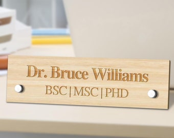 Custom Engraved Standoffs Ply Wooden Desk Name Plate, Personalised Professional New Job Title Sign Office Accessory Role Quote Banner Plaque