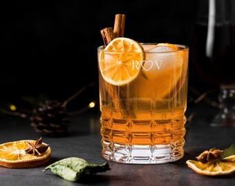 Iniciales personalizadas 320 ml Whisky Square Pattern Glass, Vaso escocés con monograma grabado personalizado, Corporativo, Inauguración de la casa, Regalo del padrino