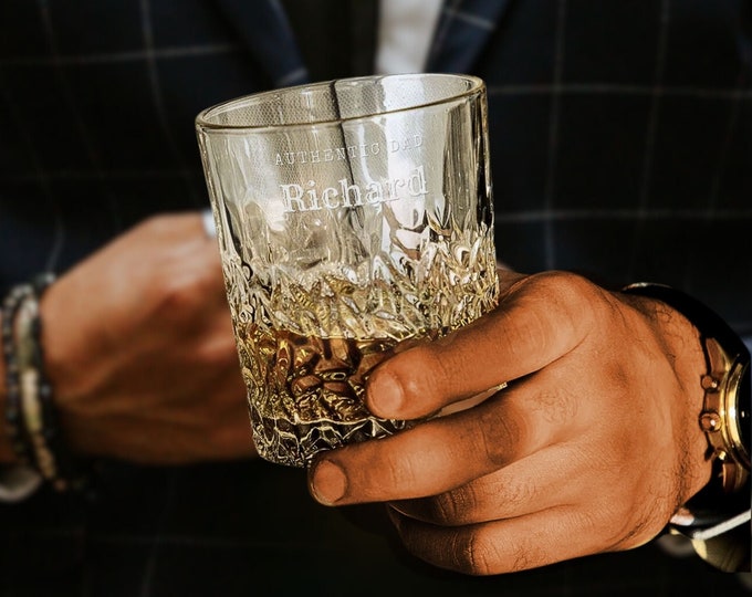 Personalised 310ml Whiskey Diamond Pattern Glass, Custom Engraved Scotch Tumbler, Wedding Favours, Housewarming, Groomsman, Corporate Gift