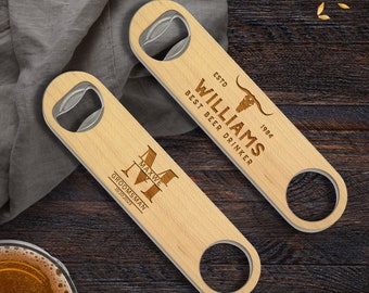 Personalised Wooden Bar Blade Beer Bottle Opener, Custom Engraved Logo Corporate Gift, Wedding Favour, Groomsmen, Father's Day, Teacher Gift