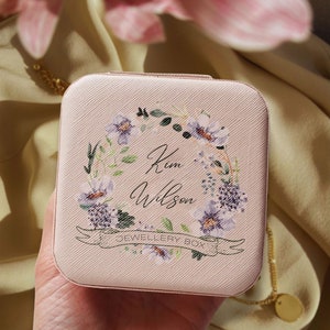 Estuche de joyería de viaje personalizado, caja de accesorios portátiles impresa personalizada, soporte de almacenamiento de anillos, organizador de pendientes, dama de honor, regalo de mamá