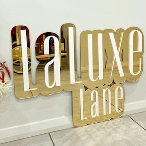 Custom Made 2 Rows - 3D Double Layer Mirror Acrylic Business Name Logo Sign, Personalised Wall Signage, Hair Salon/ Cafe/ Eyelash/ Spa/ Shop