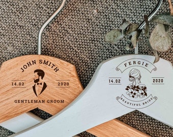 Personalised Wooden Engraved Wedding Dress Coat Hanger, Customised Business Logo Corporate Gift, Bridal Groomsman Favours, Housewarming Gift