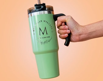 Personalised Insulated Handle Tumbler & Straw Set, Custom Travel Thermal Drink Bottle, Coffee Car Cup, Insulation Portable Vacuum Flask/ Mug