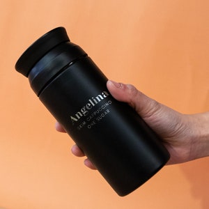 Vaso de taza de café de acero inoxidable grabado personalizado, sorbete de vino con aislamiento personalizado, taza de café y té térmico con matraz de viaje, regalo corporativo