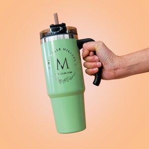 Juego de vaso y pajita con asa aislante personalizado, botella térmica de viaje personalizada, taza de café para automóvil, termo/taza portátil aislante