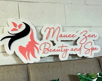 Custom 2 Colour Rows - 3D Double Layer Mirror Acrylic Business Name Logo Sign, Personalised Wall Signage, Hair Salon/ Cafe/ Eyelash Spa Shop