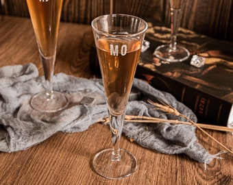 Verre à vin mousseux/champagne italien gravé monogramme 110 ml, décoration de bar initiale personnalisée, cadeau de pendaison de crémaillère cadeau de mariage
