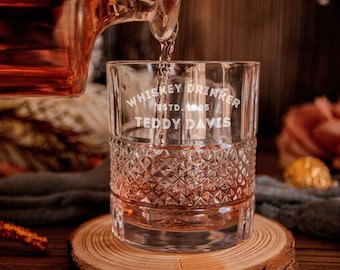 Engraved 340ml Diamond Carving Old Fashion Whiskey Italian Crystal Glass, Personalised Custom Monogram Tumbler, Housewarming/ Groomsmen Gift