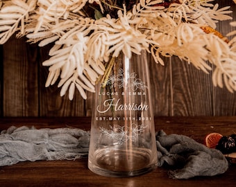 Personalised Large Tapered Glass Vase, Custom Engraved Memorial Wedding, Xmas Gift, Bridesmaid, Mother of Bride/ Groom, Housewarming, Anni