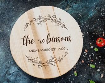 Custom Engraved Solid Wood Lazy Susan Tray, Cheese Charcuterie Serving Round Spin Board, Personalised Pantry Organiser Housewarming Mom Gift