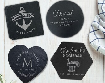 Posavasos de pizarra grabados, tapete de bebida personalizado con láser, restaurante, regalo de boda/cumpleaños/Navidad, regalo corporativo de inauguración de la casa