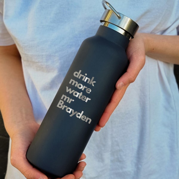 Personalised Engraved Stainless Steel Insulated Water Bottle, Custom Logo Travel Thermal Drink Corporate Birthday Teacher Christmas Mom Gift