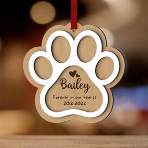 Personalised Double Layer Pet Paws Wooden Baubles, Engraved Custom Dog Name First Christmas Memorial Xmas Tree Ornament Decor Cat Lover Gift