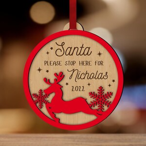 Personalised Double Layer Reindeer Wooden Bauble, Engraved Custom Baby Name, Mr Mrs First Christmas New House, Married Engaged Xmas Ornament