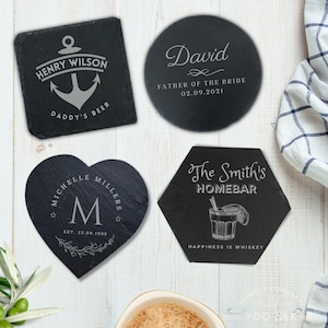 Engraved Slate Coasters, Custom Laser Personalised Drink Mat, Restaurant, Wedding/ Birthday/ Christmas Present, Corporate Housewarming Gift