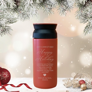 Vaso de taza de café personalizado de Navidad, 350 ml, grabado de Navidad, Año Nuevo, taza térmica de viaje con aislamiento personalizado para vino, frasco de vacío portátil