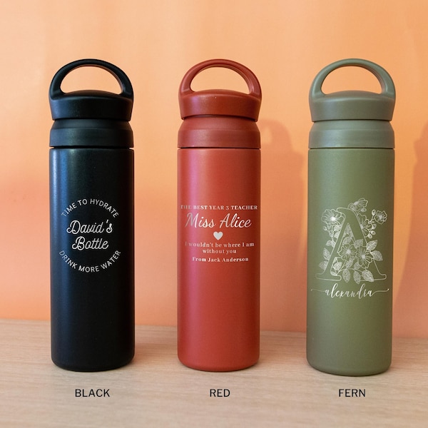 Personalised Stainless Steel Insulated Water Bottle, Custom Engraving Logo, Coffee Tea Tumbler, Travel Thermal Vacuum Flask, Corporate Gift