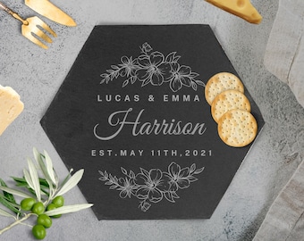 Personalised Hexagon Slate Serving Cheese Board Custom Engraved Charcuterie Platter Placemat Wedding Anniversary Corporate Housewarming Gift