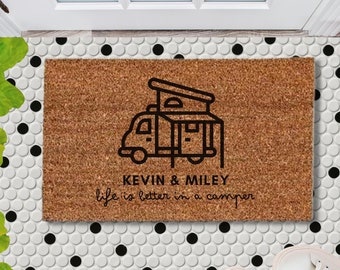 Customised Engraving Doormat, Personalised Initial/ Dog/Caravan/Couple/Family Welcome Entry Outdoor Coir Mat, House Warming/ Wedding Gift