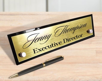 Custom Engraved Standoffs Acrylic Desk Name Plate, Personalised Professional New Job Title Sign, Office Accessory, Role Quote Banner Plaque