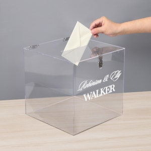 Personalisierte transparente Acryl-Wunschbox mit Namen und Datum für die Hochzeit, Geschenkkarte mit individuellem Logo, Umschlag, Spardosen, Taufe, Taufe, Geburtstag