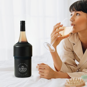 Enfriador de vino aislado personalizado, grabado personalizado de doble pared, soporte de champán de acero inoxidable negro mate, regalo de bar de boda para inauguración de la casa