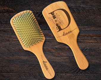Personalised Organic Bamboo Paddle Hair Brush/ Comb, Custom Logo Laser Engraved Wedding Bridesmaids, Bride Mothers Day/ Grandma Gift for Mom