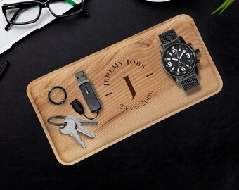 Personalizowana prostokątna taca z drewna jesionowego/doussie, biżuteria/akcesoria biurowe/serwujący, spersonalizowany grawerowany organizer z drewna na prezent