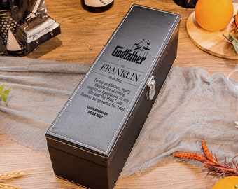 Caja de vino de cuero premium personalizada y accesorios, inauguración de la casa personalizada grabada / cumpleaños / maestro, padrino de bodas, favor de los padres de Dios