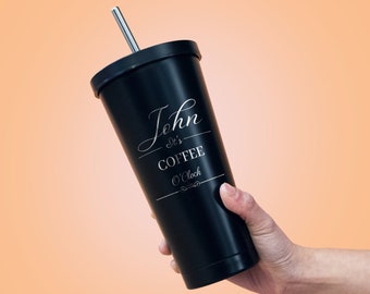 Gepersonaliseerde geïsoleerde beker- en rietjesset, op maat gemaakte thermische drinkfles, koffiewagenbeker, draagbare thermosfles / mok, relatiegeschenk